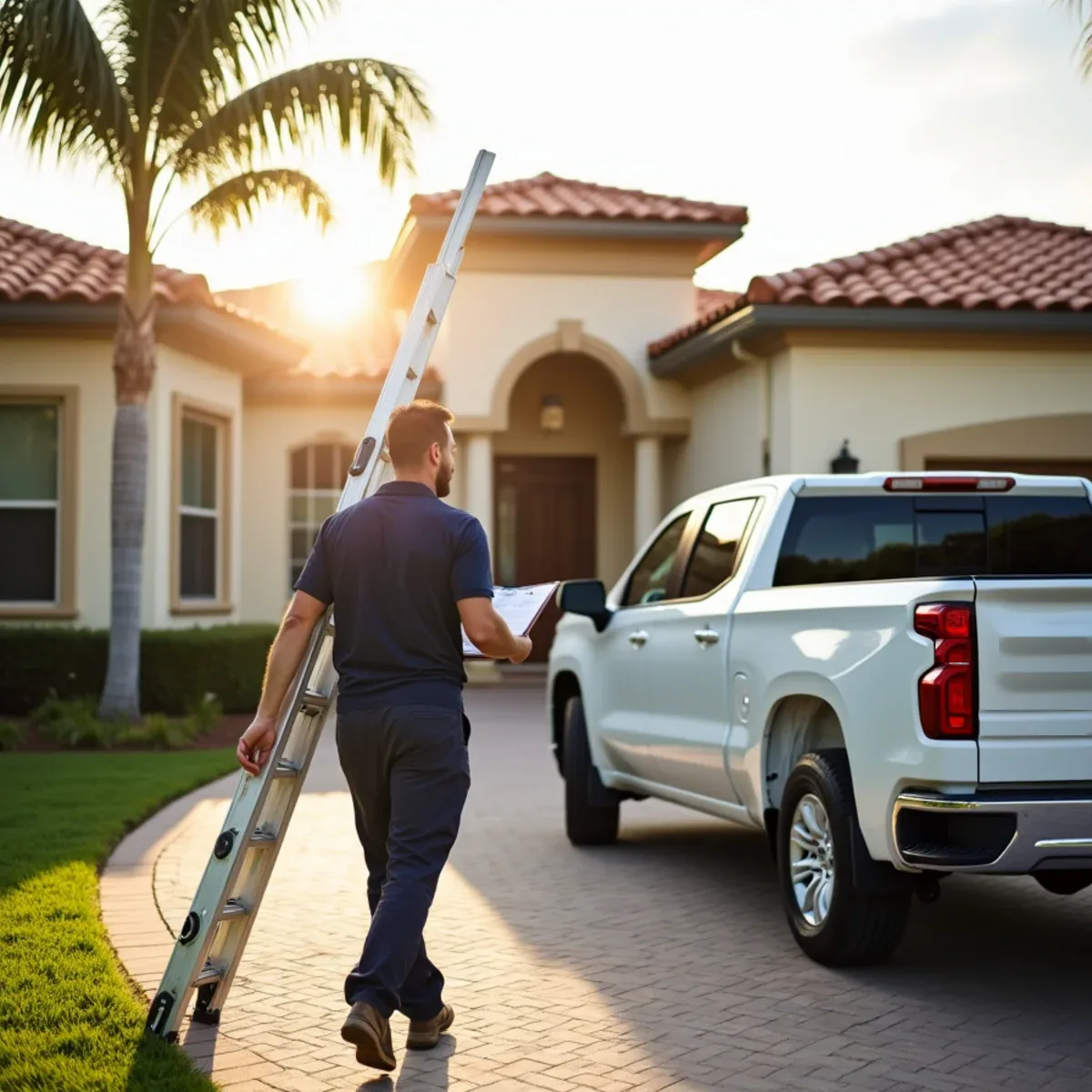 Roofer arriving at a Boca Raton, FL home for a scheduled roof inspection