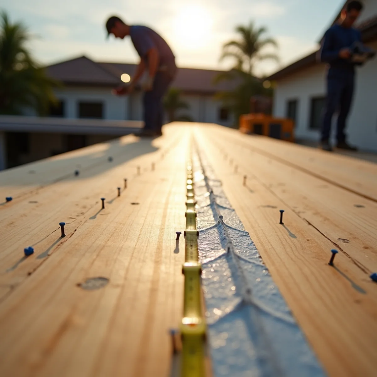 Taped deck seams and ring-shank nail spacing documented for wind mitigation in Boca Raton