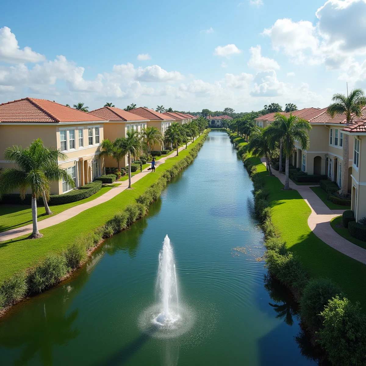 Multi-unit condo buildings with low-slope and tile roofs in a Coconut Creek, FL community