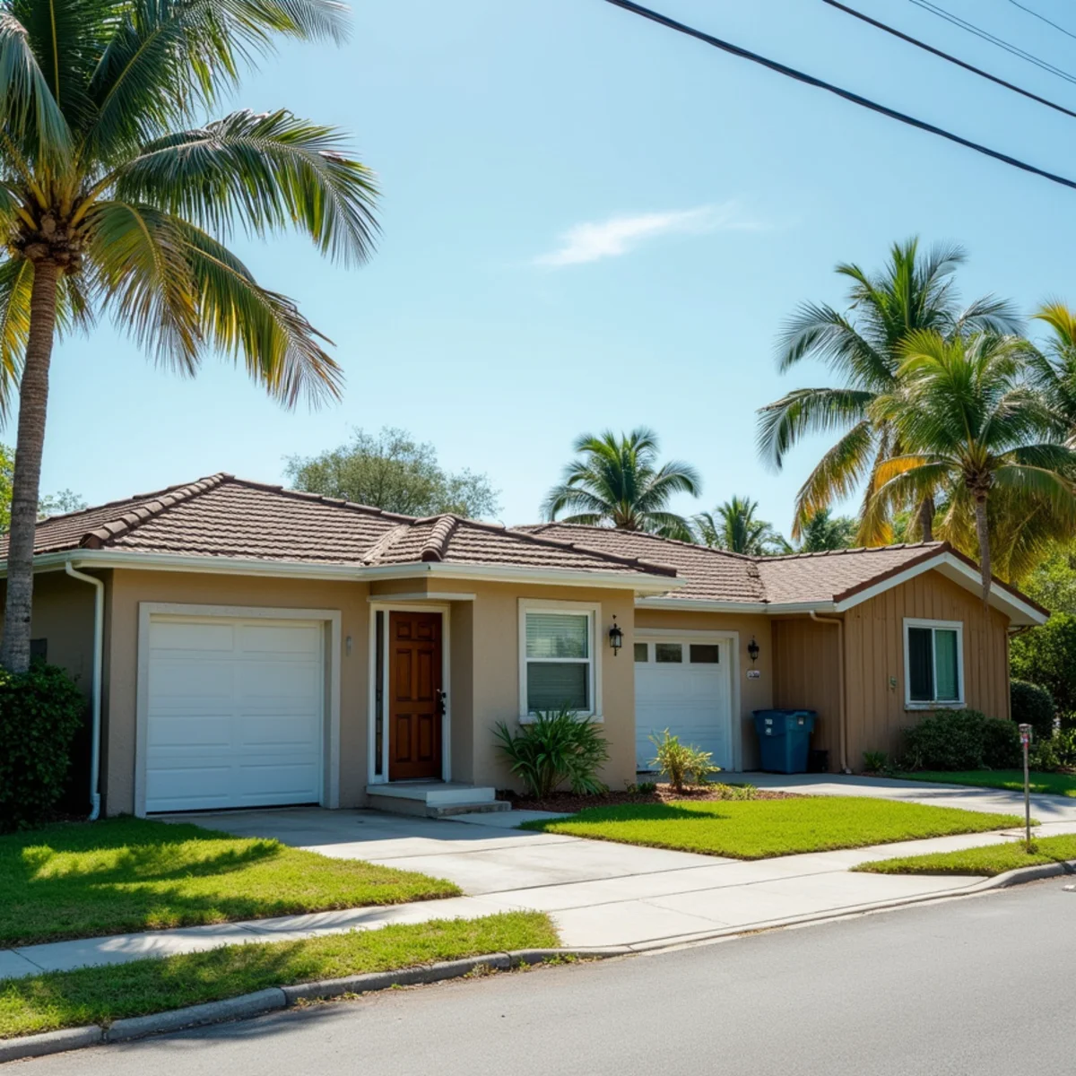 Older duplex with flat roof beside a frame cottage with shingle roof in Dania Beach, FL