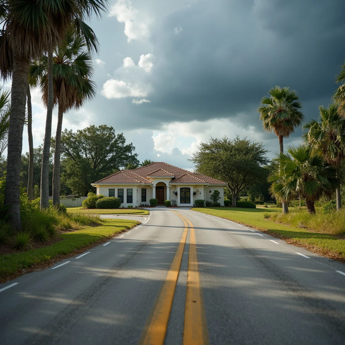 Rural ranch home with shingle roof and metal pole barn in Loxahatchee Groves, FL