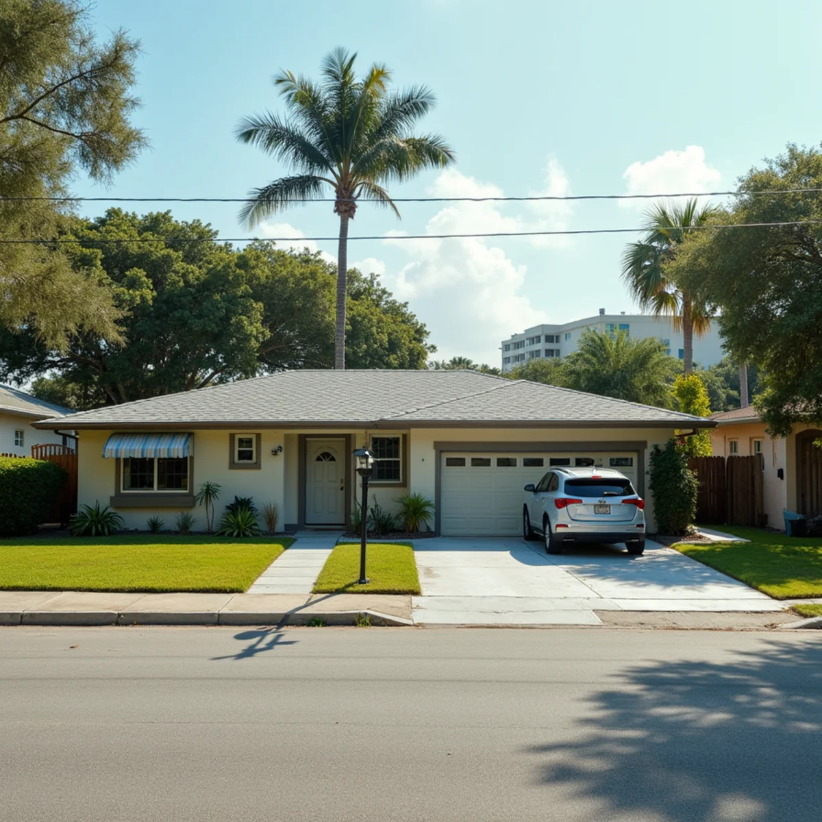 Mid-century Margate, FL homes with low-slope and pitched shingle roofs along a residential street