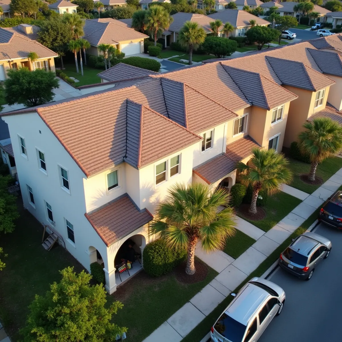 Townhome row with continuous shingle roof across units in North Lauderdale, FL