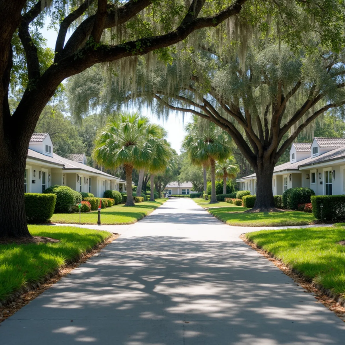 Original 1960s block homes with shingle and tile roofs in Palm Beach Gardens, FL