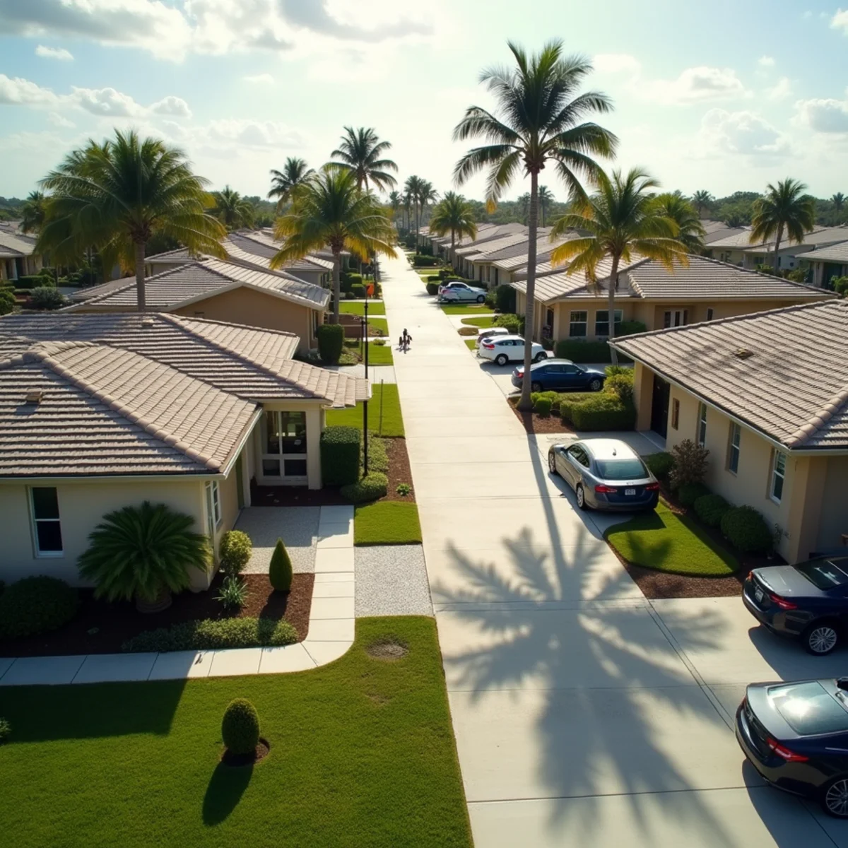 Postwar block ranch homes with low-pitch hip roofs in Pompano Beach, FL
