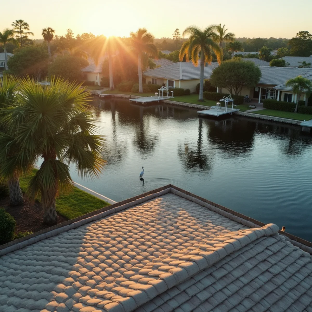 Lakeside single-story block homes with asphalt shingle roofs in Royal Palm Beach, FL