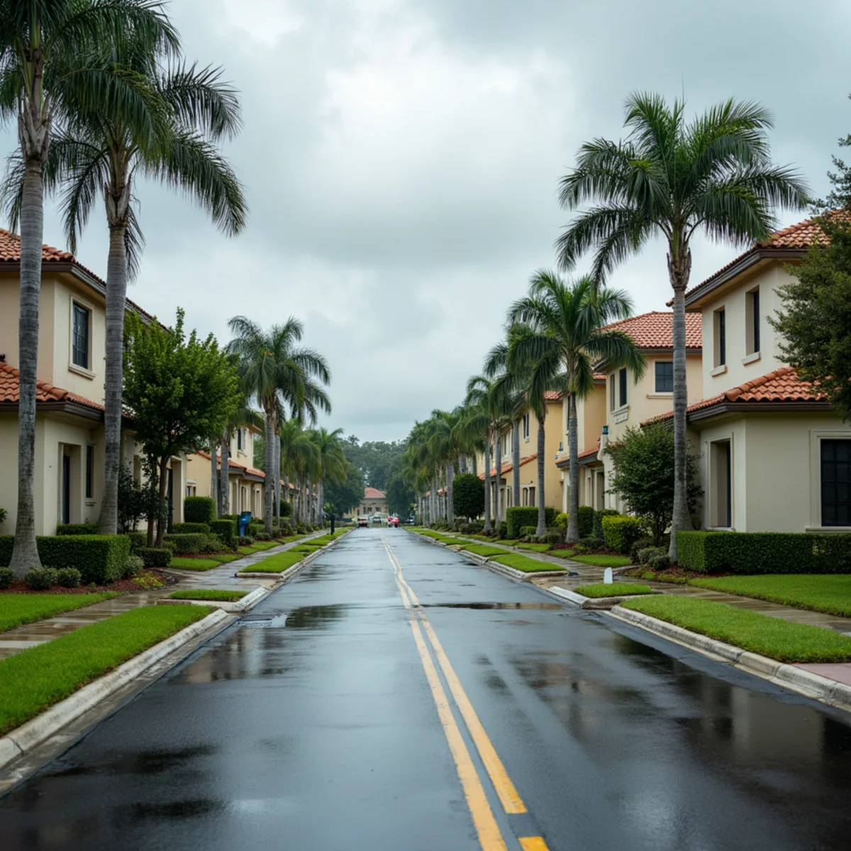 Late-1990s homes with faded, stained concrete barrel tile roofs in Weston, FL